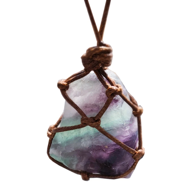

Hand Braided Black Tourmaline Amethyst Chakra Gemstone Pendant Necklace Jewerly