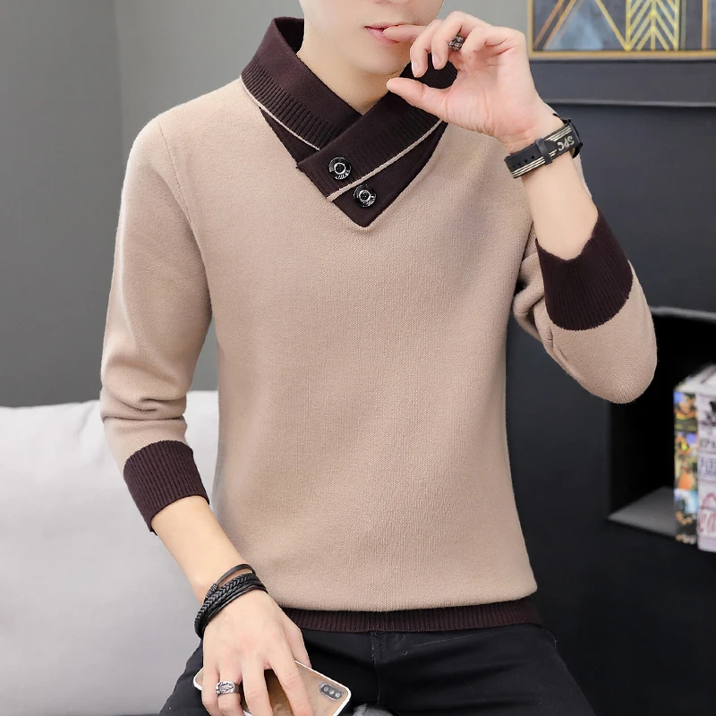 

2020 New Men Autumn V-Neck Pullover Sweater Men's Slim Fit Knitted Pullovers Men's Clothing Knitted Sweaters Pullover Homme