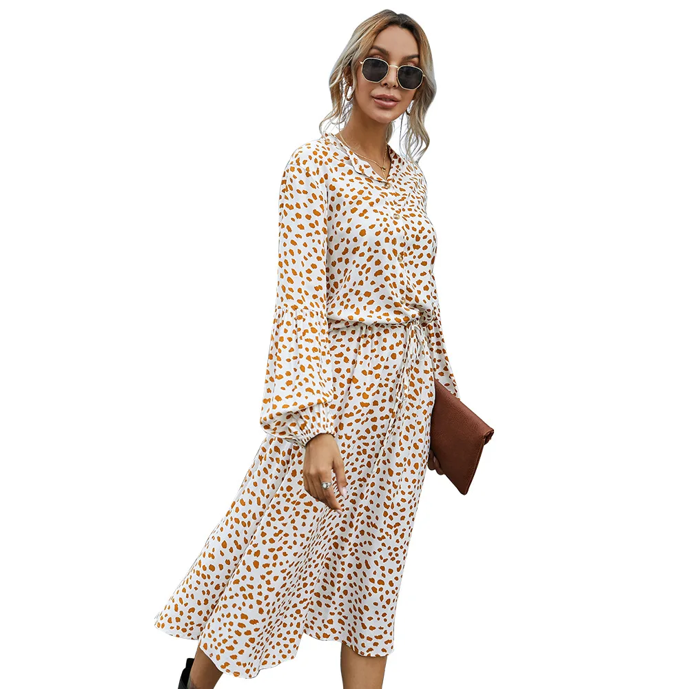

Women's Dresses Summer 2021 Bohemian Fashion Long Lace-up Printed Long Sleeve Dress Women's Beach Sexy Dress
