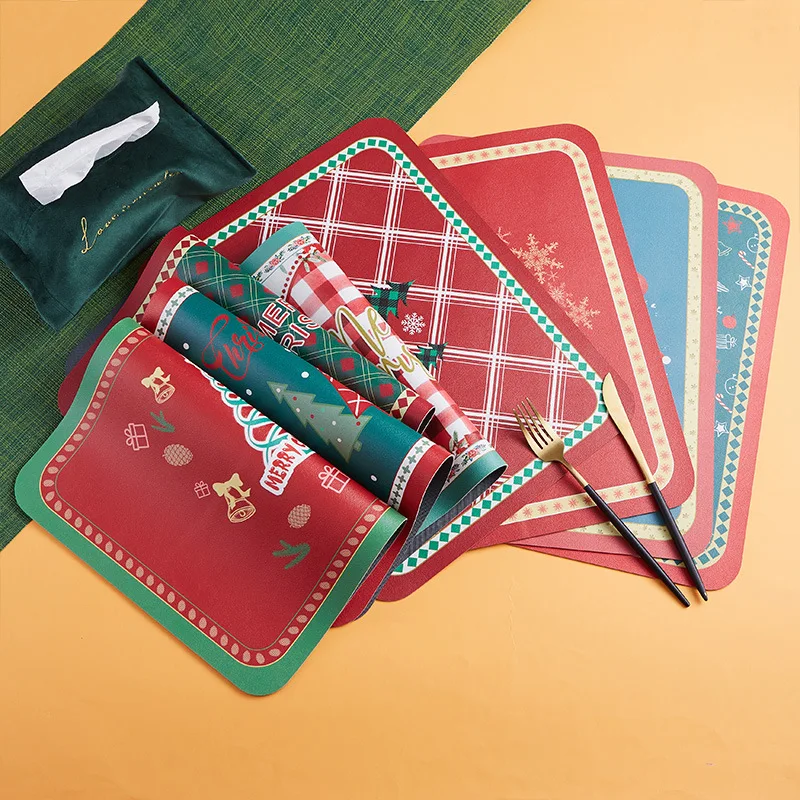 

Christmas placemat leather American retro western placemat creative home coaster bowl mat heat insulation table mat