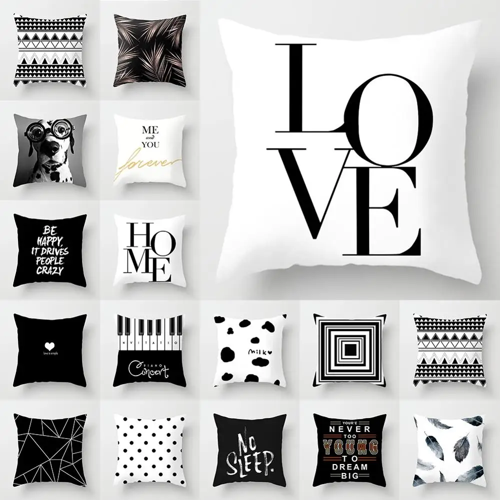 

Декоративная искусственная черно-белая наволочка с геометрическим рисунком, наволочка, подушка для гостиной, квадратный домашний декор, че...