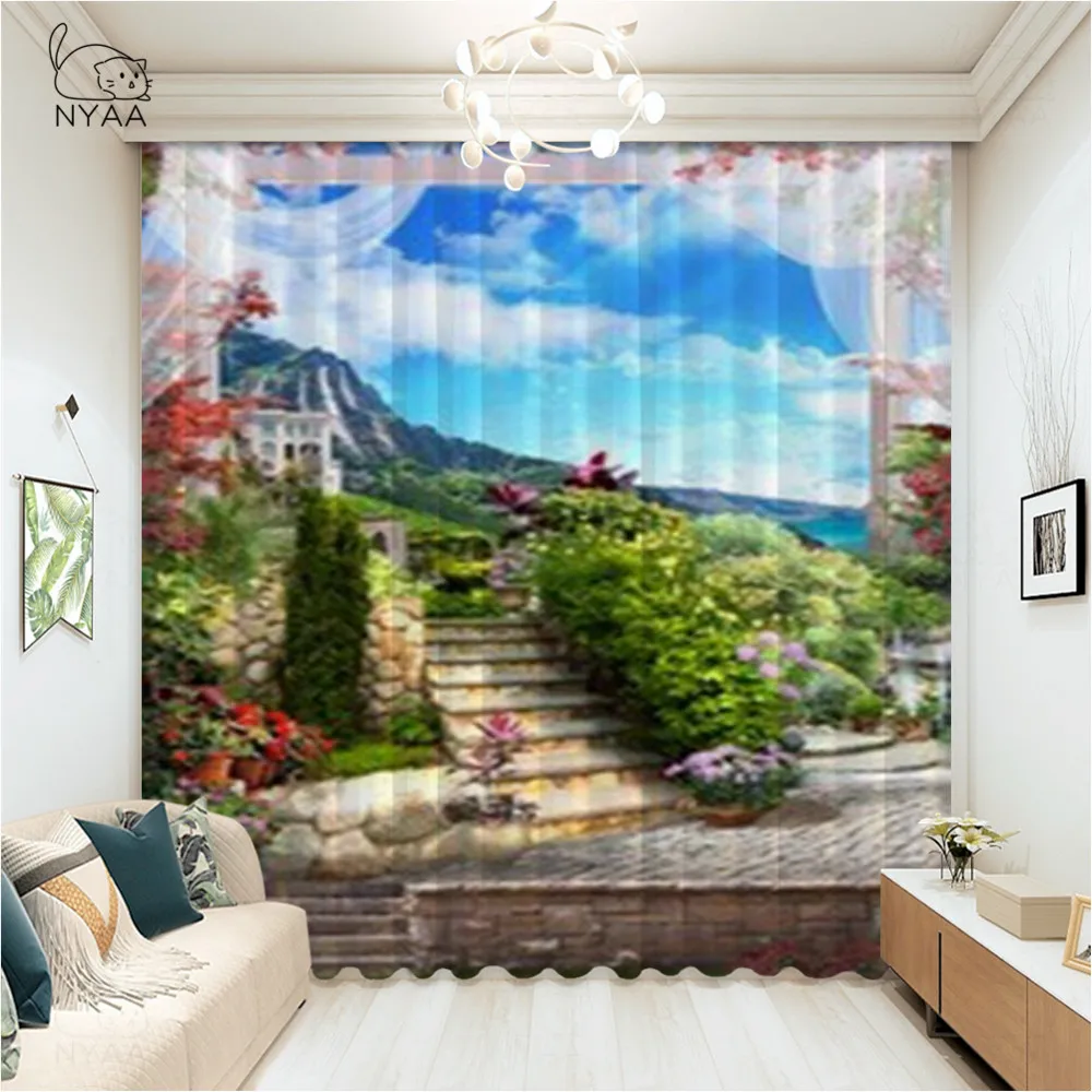 

Chinese 3D Printed Thermal Insulated Grommet Blackout Window Curtain Panel Chinese Meditation Style Ultra-thin Micro Shading