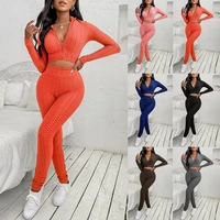 tracksuit womens solid 2 piece suit long sleeved top trousers zipper sports suit stretch sports pants womens yoga set