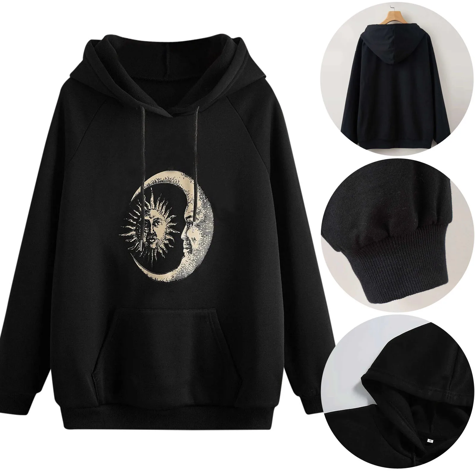 Womens Autumn Long Sleeve Hoodie Sweatshirt Star Moon Print Hooded Pullover Tops Streetwear Women Oversized Hoodies Sudaderas