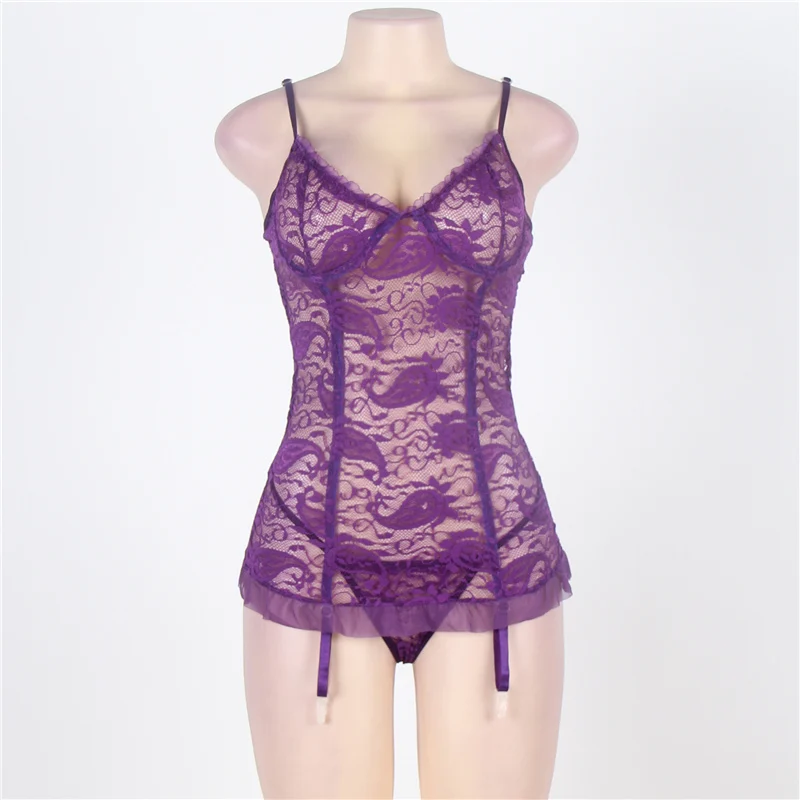 Purple Babydoll Ohyeahlover кружево Porno Плюс Размер 6XL подвязка Femme Babydoll без кроп черная Цветочная сетка Chemish сексуальное женское белье RM7296 - Цвет: Purple Babydoll