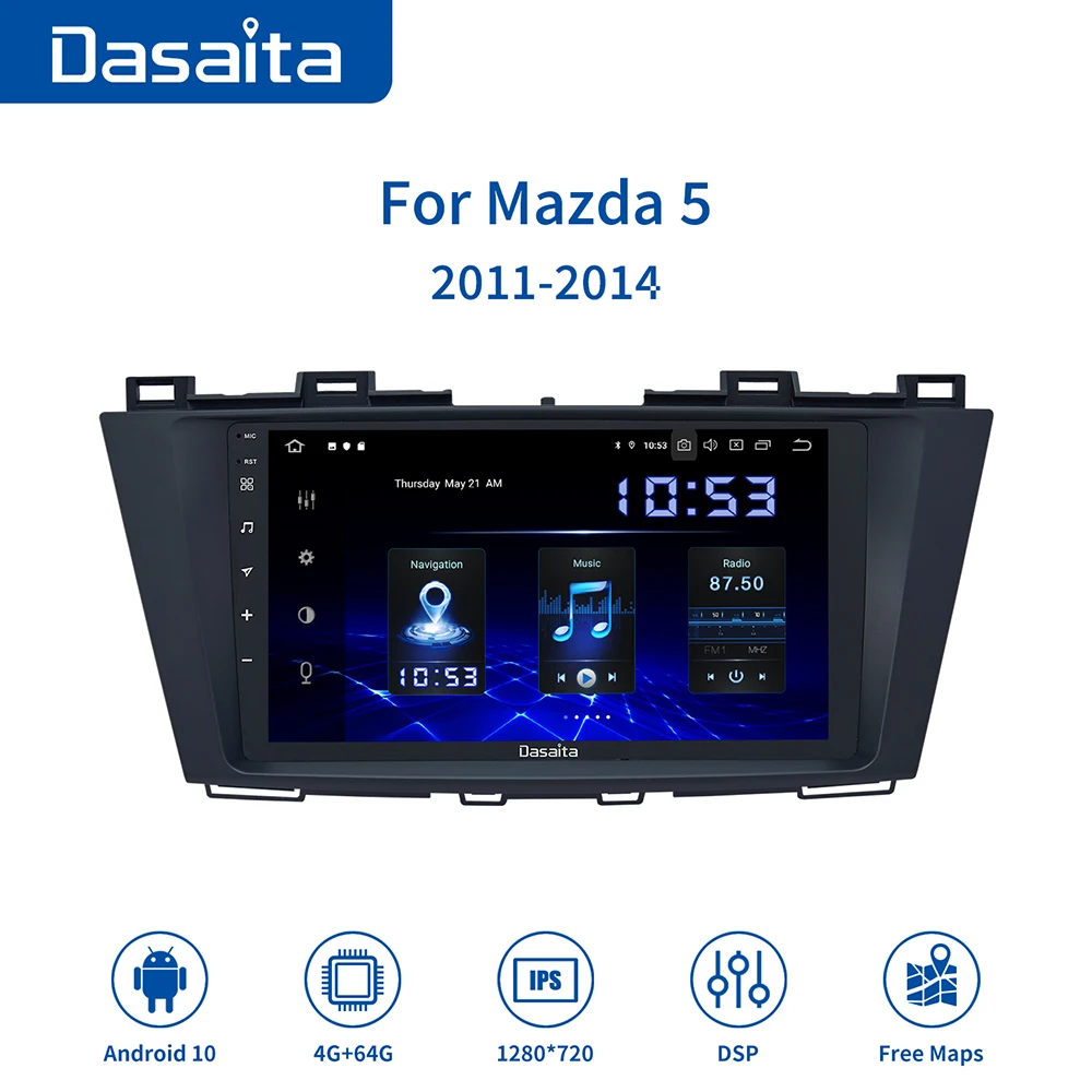 Dasaita Автомагнитола 1 Din Android 10 0 для Mazda 5 Bluetooth GPS 2011 2012 2013 2014 навигация 9 &quotмульти