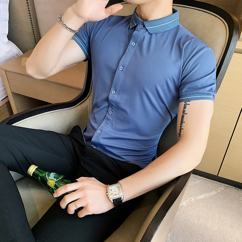 

High Quality Summer Men's Casual Polo Shirts Brand New 2020 Short Sleeve Knitted Polo Shirt Men Slim Fit Turn Down Collar Polos