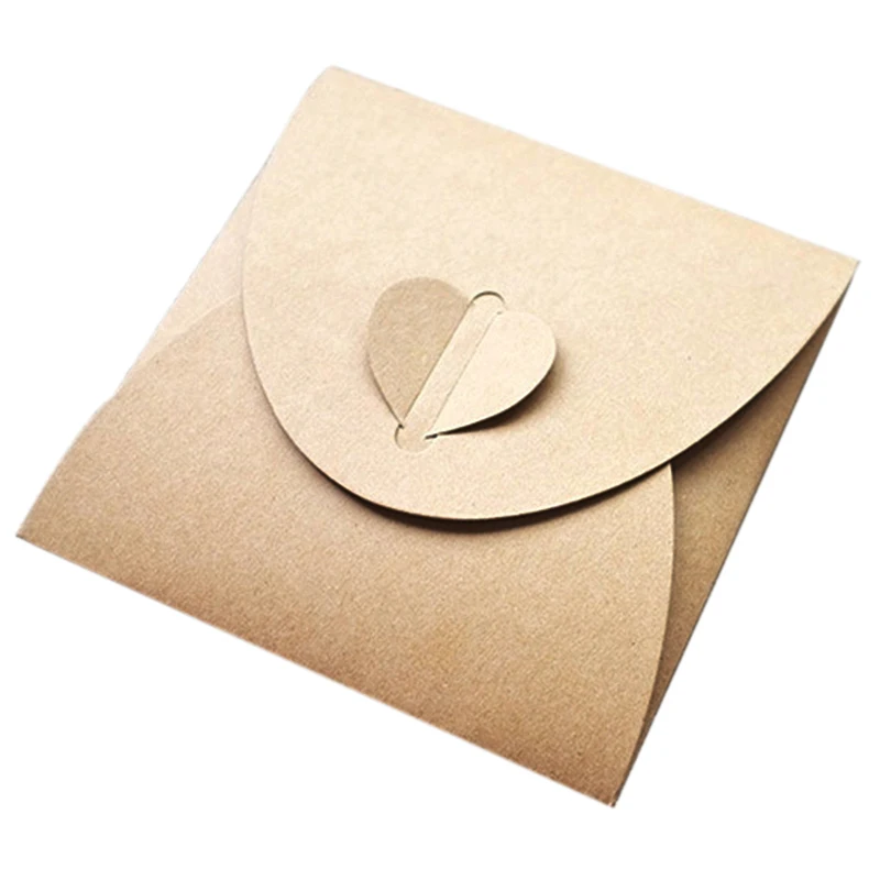50Pcs/Lot Retro Love Kraft Cd Dvd Sleeves Paper Envelopes with Heart Button for Wedding Party 13x13Cm | Канцтовары для офиса и