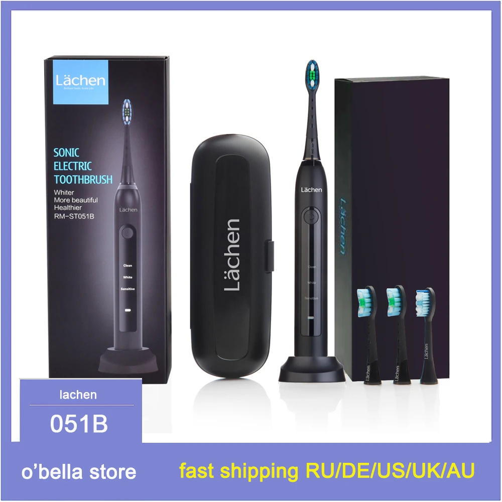 

lachen 051B Ultrasonic Sonic Electric Toothbrush EU Rechargeable Tooth Brushes With 4 Pcs DuPont Replacement Time Brush Heads