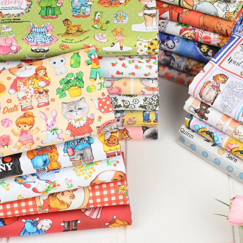 Cartoon Vintage Cat Paper Dolls, Miss Cat Dress, Cotton Fabric By The Yard,Sew Dress Clothes Decor Fabric,DIY Quilting Material