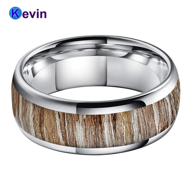 Кольцо обручальное из карбида вольфрама с инкрустацией натурального дерева 6 мм 8