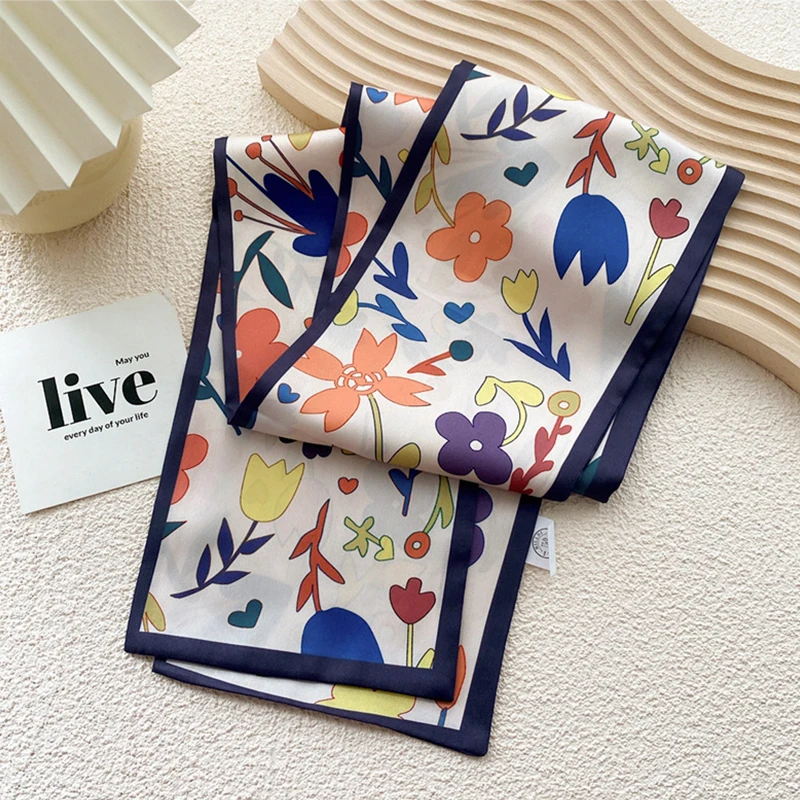 

2021 Шелковый квадратный шарф для женщин небольшие шейные шарфы с принтом фуляр повязка на голову женская бандана шарфы женский платок