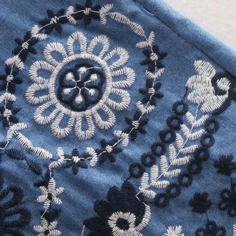 Женские джинсовые топы в народном стиле с цветочной вышивкой блузка длинным