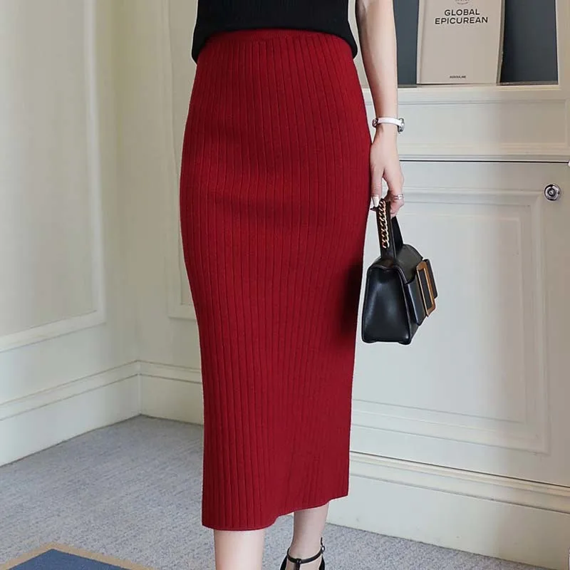 

Вязаные юбки женские длинные однотонные элегантные женские высококачественные мягкие Модные женские осенне-зимние модные корейские вязан...