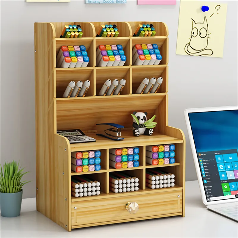 

Multi-function Wooden Desktop Pen Holder Office School Stationery Storage Stand Case Desk Pen Pencil Organizer
