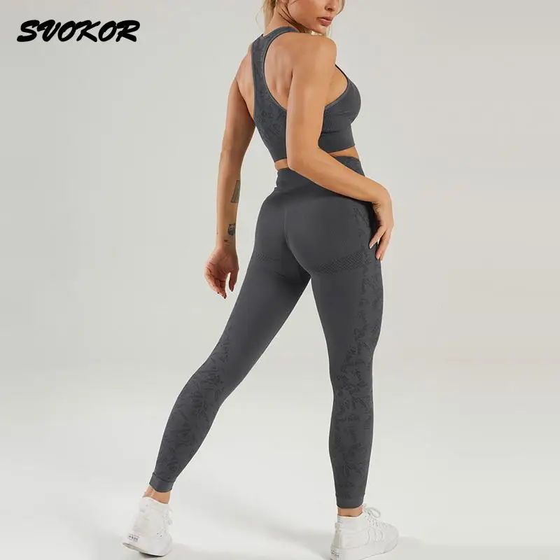 

SVOKOR Seamless Sportswear Women Printed Yoga Set Workout Fitness Sports Suit Gym Shockproof Sports Bra Stretch Leggings