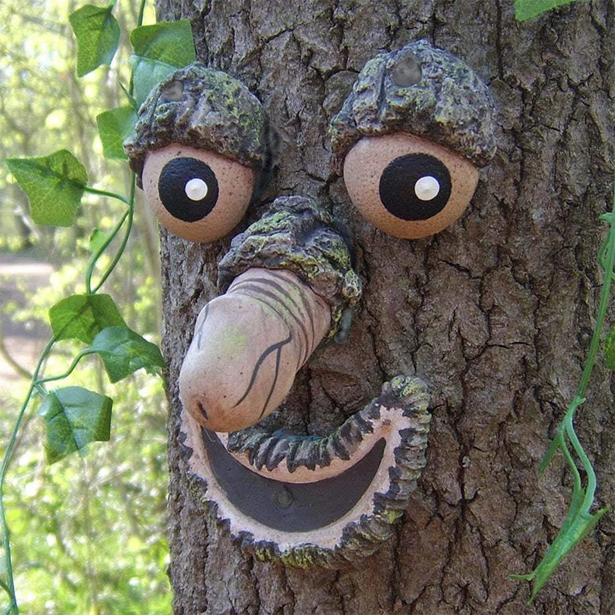 

Bark Face Tree Monster Facial Features Ornaments Sculpture Creative Outdoor Party Prop Halloween Decoration Accessories