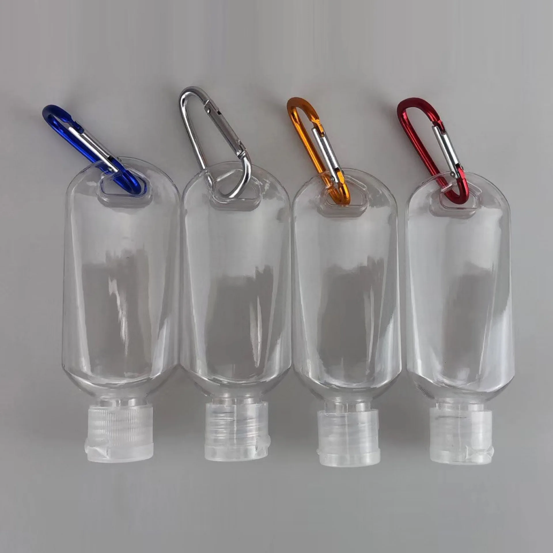 Botella rellenable de Alcohol vac&iacute;a con gancho para llavero, botella de desinfectante de manos de pl&aacute;stico transparente para viaje, 50ML, #39685-0