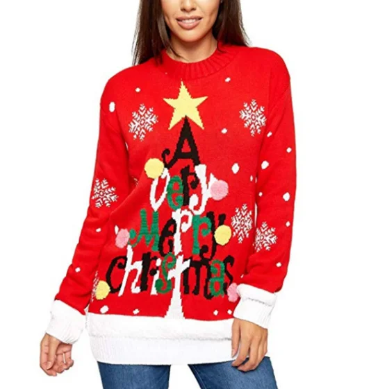 Christmas Sweater Women Fashion Letter Jacquard Loose Large Size Knit Set Head Pullover Santa snowflake Womens Sweaters | Женская одежда