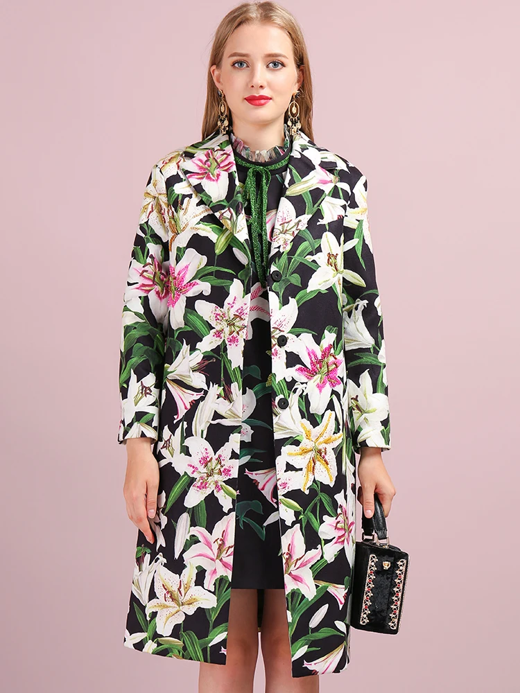 Многоцветный LD LINDA DELLA Autumn Winter Outwear Women's Coats Long Sleeve Floral Printed Button Beading Elegant Vintage Ladies Overcoat - Цвет: Многоцветный