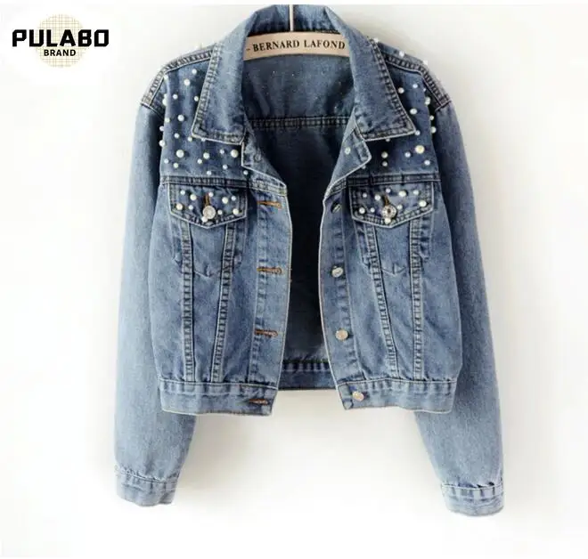 

Новый 2021 размера плюс с жемчугом и бисером короткая джинсовая куртка 5Xl для женщин с длинными рукавами в стиле ретро на каждый день джинсова...