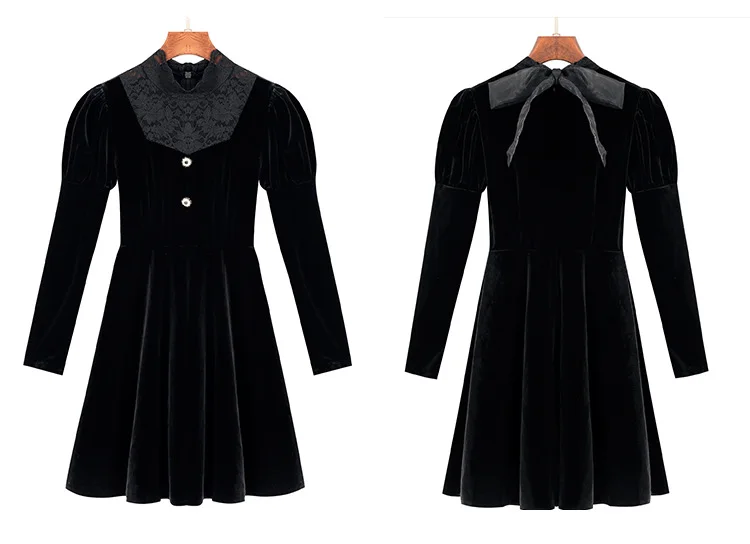 

Patchwork Lace Velet Mini Dress Sexy Hollow Out Lace High Collar Long Sleeve Party Dress Autumn Winter Short Party Vestidos