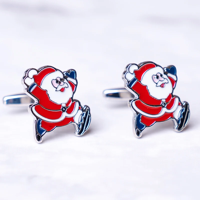 

New Arrival Merry Santa Claus Cufflinks High Quality Red Enamel Cuff Button For French Shirt Jewelry Christmas Gift
