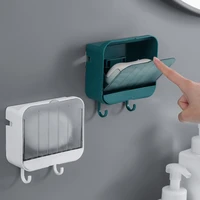 bathroom non perforated wall mounted soap storage box bathroom drain soap dish with cover household durable storage box1