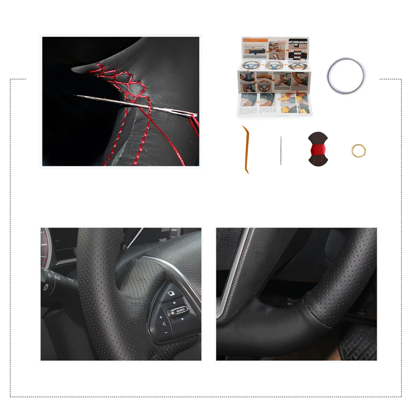 

MEWANT Black Genuine Leather Car Interior Hand Sewing Steering Wheel Cover for Nissan Lannia 2015-2018 Maxima 2016-2017 2018