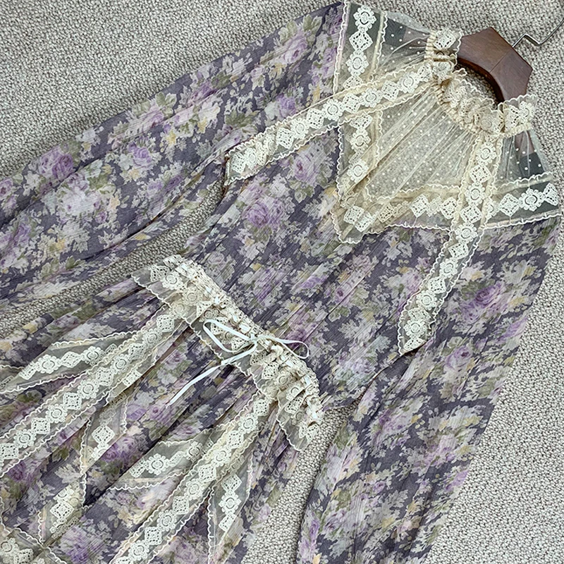 Высококачественные товары шелковое платье с принтом и маленьким воротником
