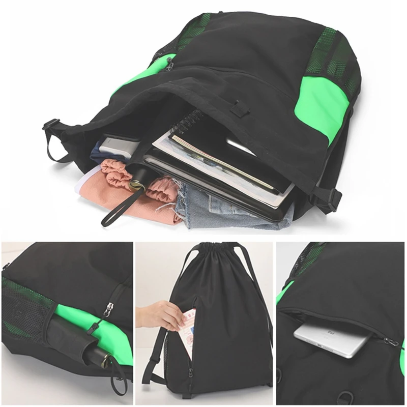 

Drawstring Basketball Backpack for Boy, Foldable Soccer Backpack Gym Bag Sports Sackpack w/Detachable Ball Mesh Bag