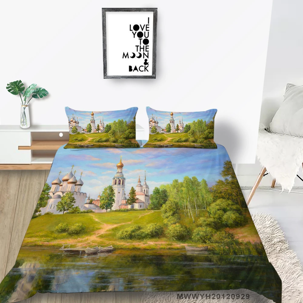 

Oil Painting Bedding Set King Size Artistic Landscape Duvet Cover Queen Twin Full Double Single Double Bed Set Palace Print