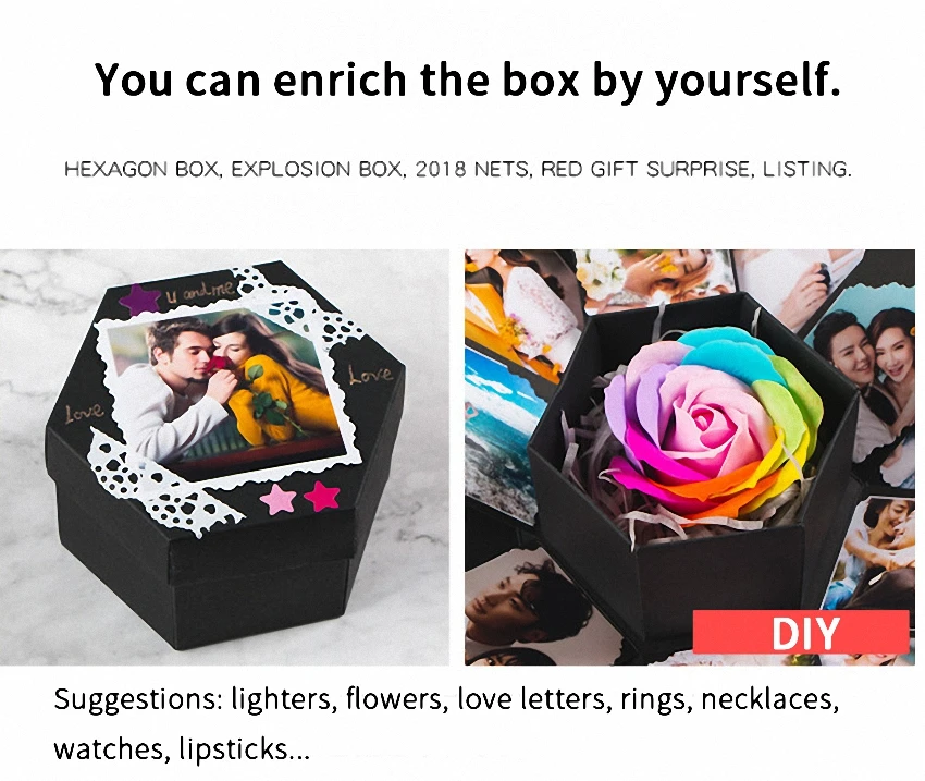 Креативный взрыв фотоальбом бомба коробка DIY скрапбукинга шестиугольная любовь Примечание взрывающая Коробка фестиваль День рождения Сюрприз подарок
