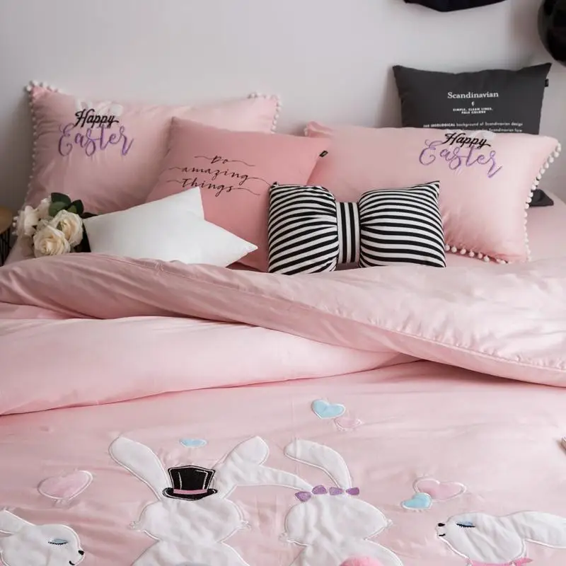 J1 розовый желтый вышитым мультяшным изображением &quotКролик&quot а ля 60ые