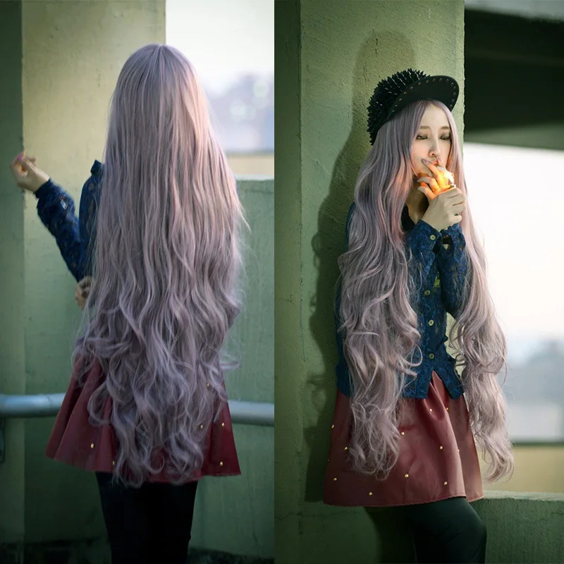 Женский длинный волнистый пурпурный парик 100 см для косплея полный