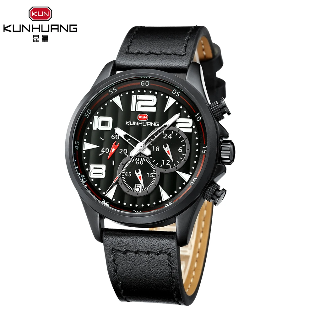 

KUNHUANG Fashion Chronograph Sport Men Watches Top Brand Luxury Quartz Watch Reloj Hombre saat Clock Male hour relogio Masculino