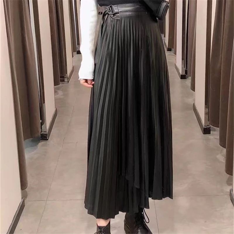 Женская длинная Плиссированная юбка средней длины винтажная черная из