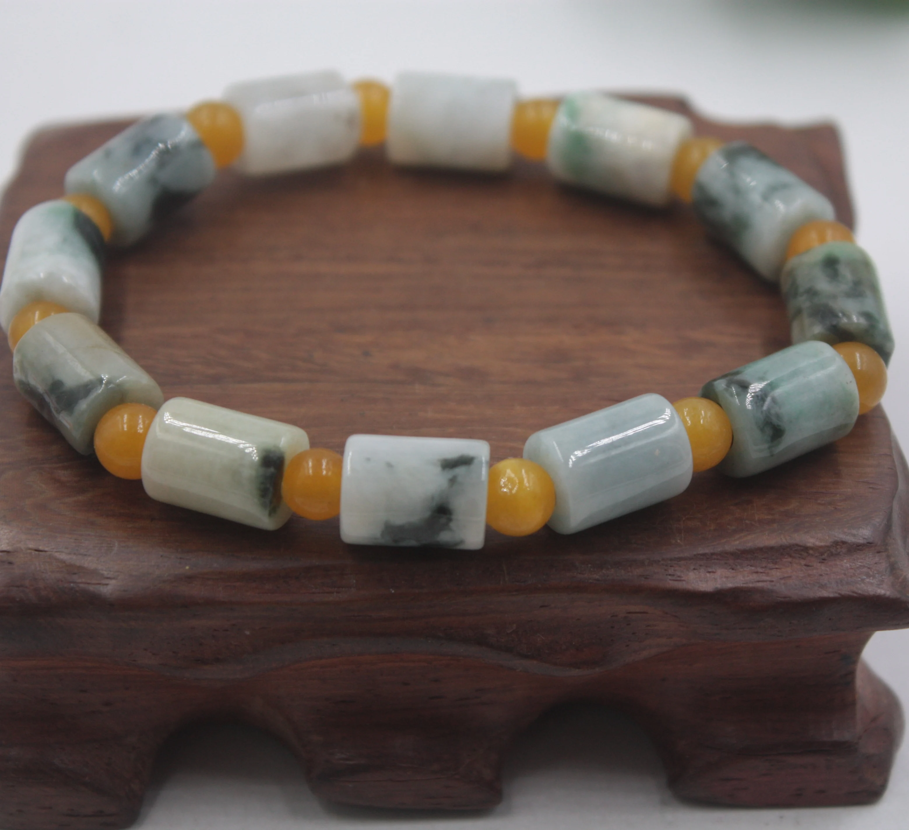 

Lucky Bracelet Natural Jadeite 9mm Long Snowflake Beads Yellow Agate Bracelet 15-17cmL For Women Man Luck Bracelet