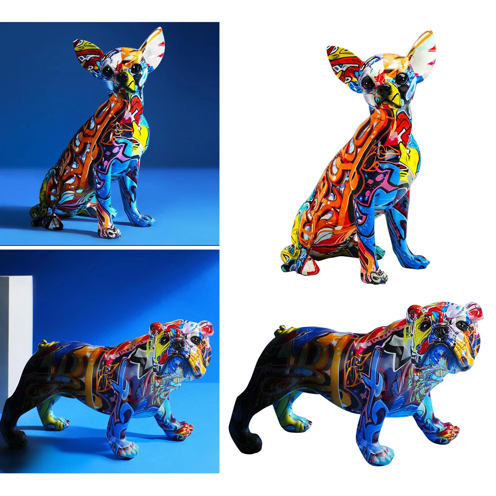 

Multicolor Mini Dog Figurine Polyresin Arts Animal Sculpture Cabinet Adornments