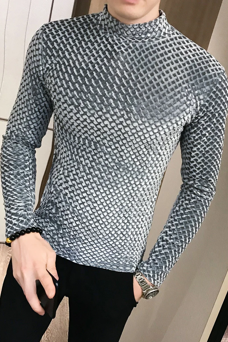 2019 осенние бархатные клетчатые футболки Стильная мужская одежда с принтом