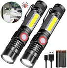 Новый дизайн, 2 шт., портативный светодиодный перезаряжаемый фонарик, USB зарядный хвост с магнитом, 2 упаковки по 18650 батарей