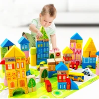 funny diy 100pcs city traffic municipal transportation castle building blocks wooden toy ambulance model baby kids gift toys