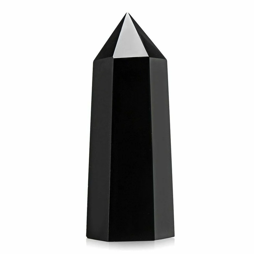 

500g Natural Obsidian Quartz Obelisk Crystal Mineral Wand Point Healing