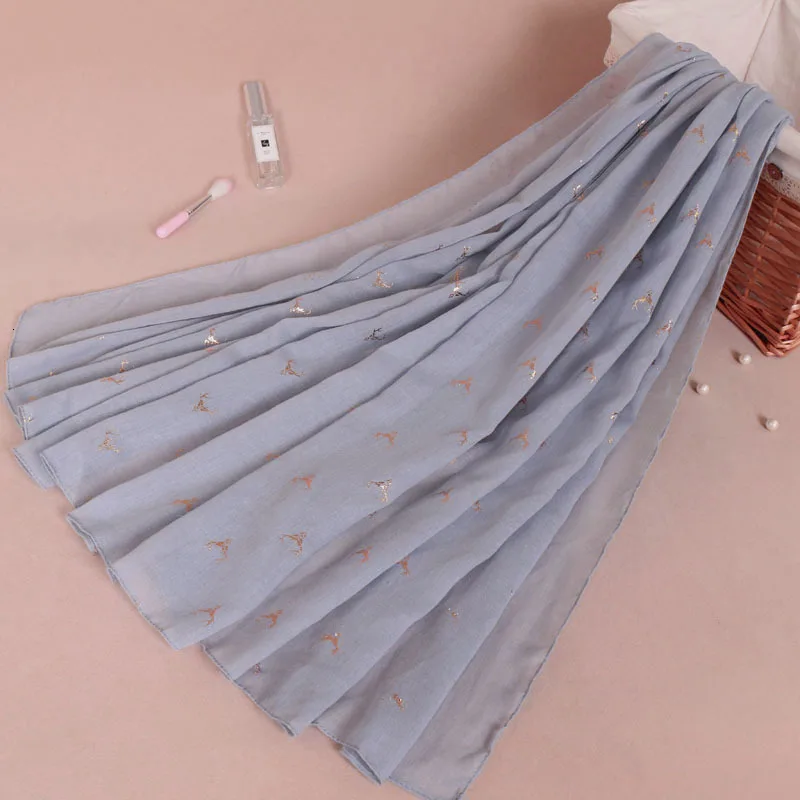 Новинка хлопковый и льняной шарф с бронзовым рисунком оленя Солнцезащитная шаль