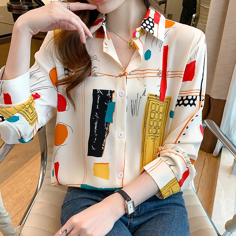 

Multi-colors Women's Blouse 2022 New Long Sleeve Print Casual Blouses Female Loose Tops Blusas and Shirts