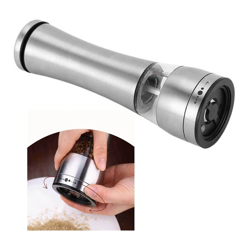 

High Quality Electric Salt and Pepper Grinder Battery Operated with LED Light Adjustable Coarseness Mills for kitchen Sliver