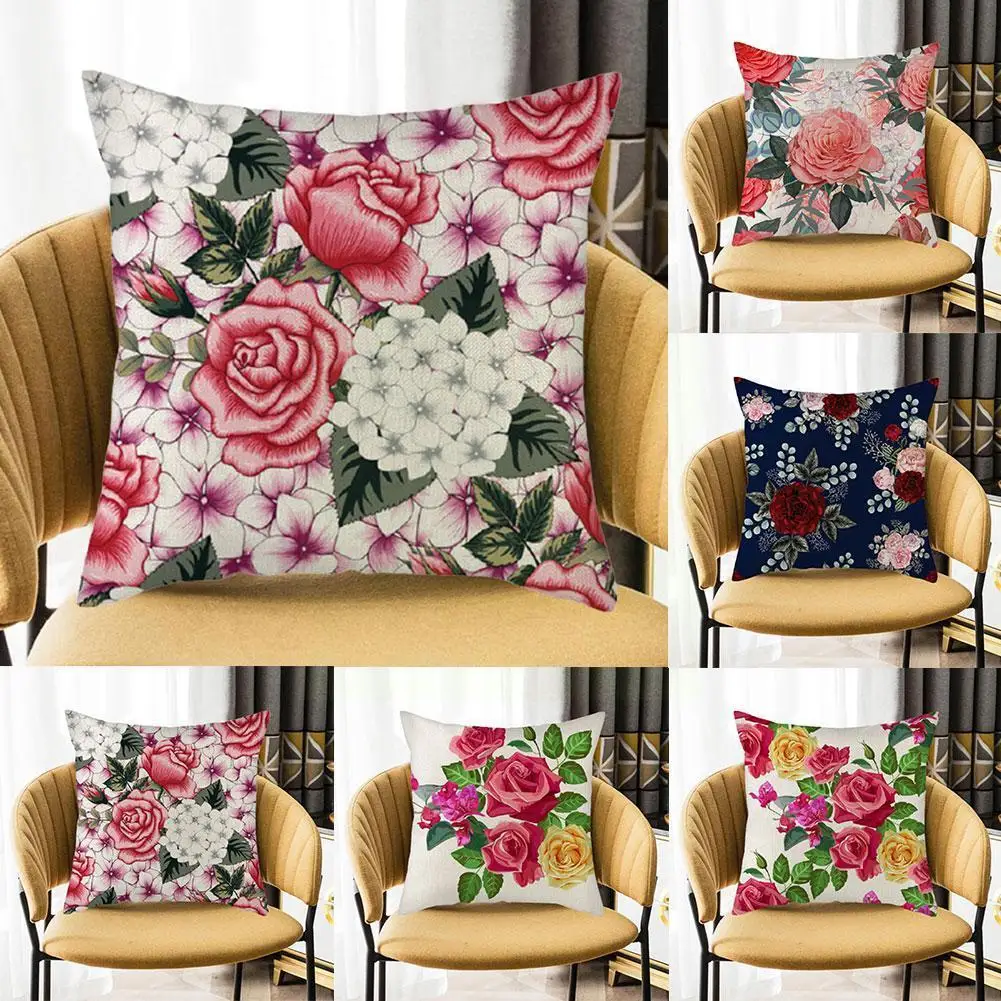 

1PC Flower Pattern Cushion Cover Peony Rose Blossom Pillows Throw Cover Sofa 45*45cm Chair Decorative Pillow For Home Y0J7