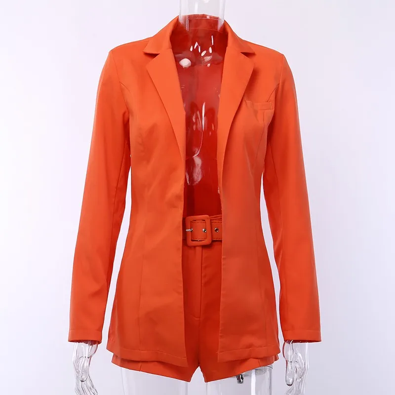 

Fashionable Women Candy-colored Women's Autumn Long-sleeved Cardigan Jacket Shorts Solid Color Two-piece Woven Suit Coat 2020