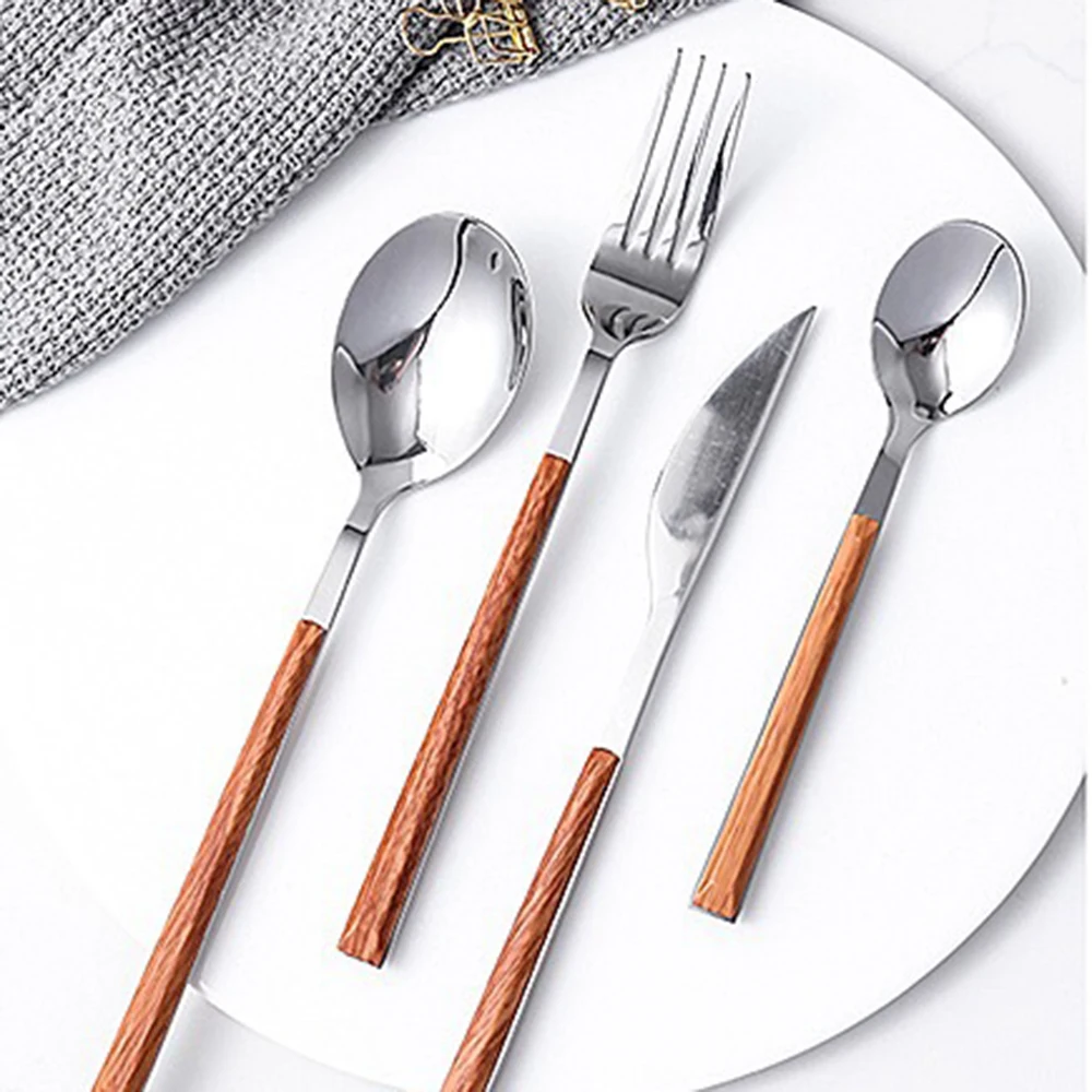 4 шт. стейк Ножи столовая ложка вилка набор столовых приборов бразильский дерево
