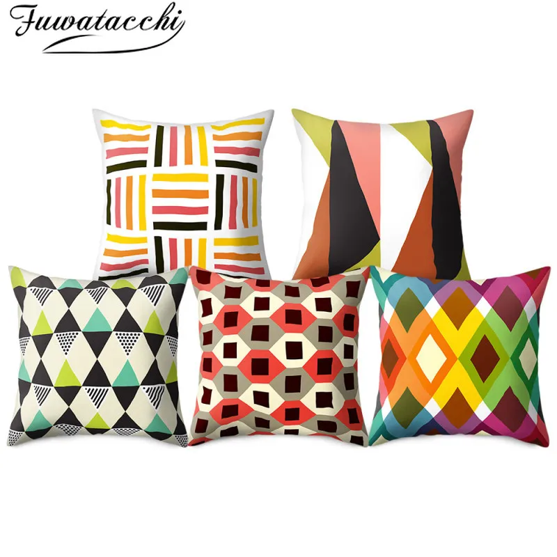 Fuwatacchi Geometric Pattern Pillow Case Color Stripes Printed Cushion Cover for Home Sofa Couch Decorative Pillowcases 45x45cm | Дом и сад